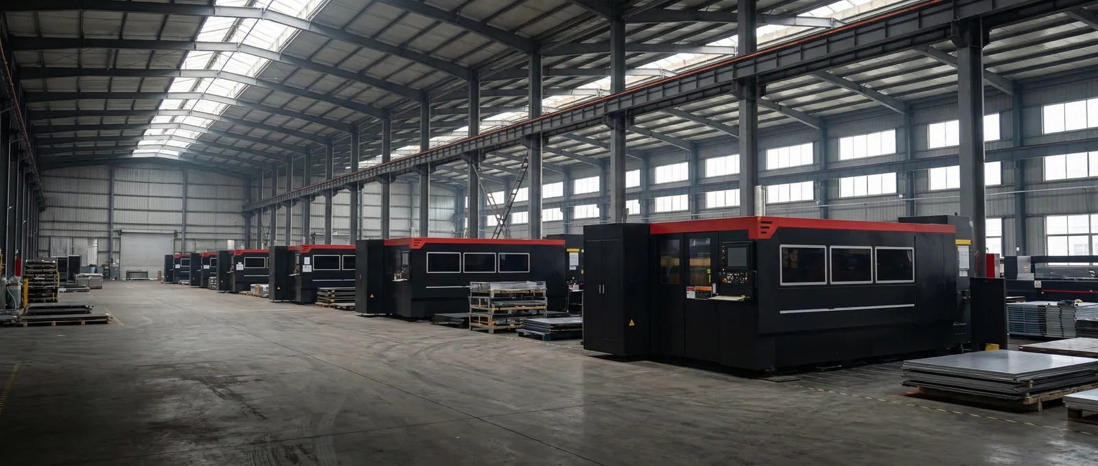 Safewell laser cutting production line inside an authentic sheet metal factory hall